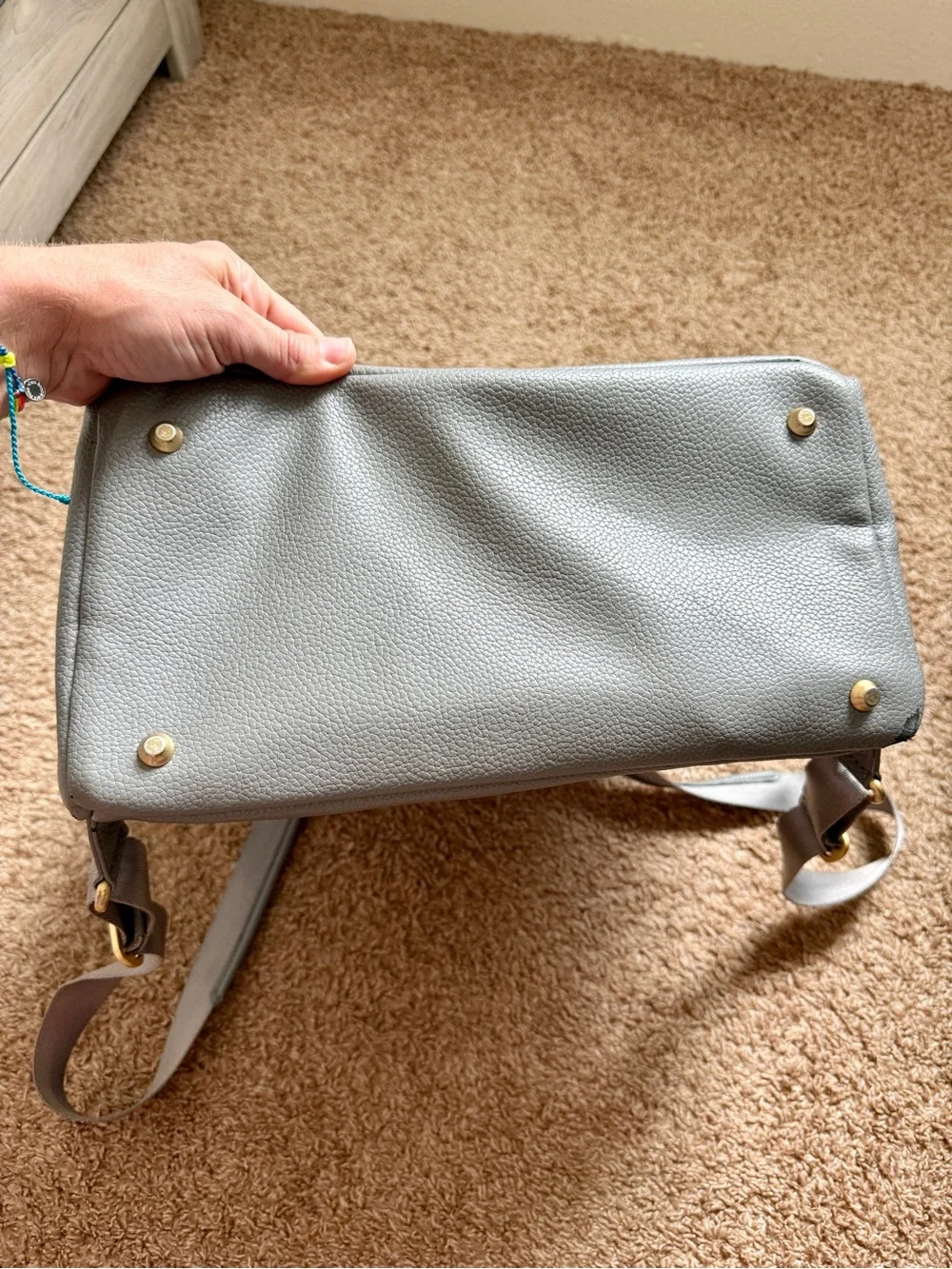 Freshly Picked Grey Leather Boxy diaper Bag Backpack